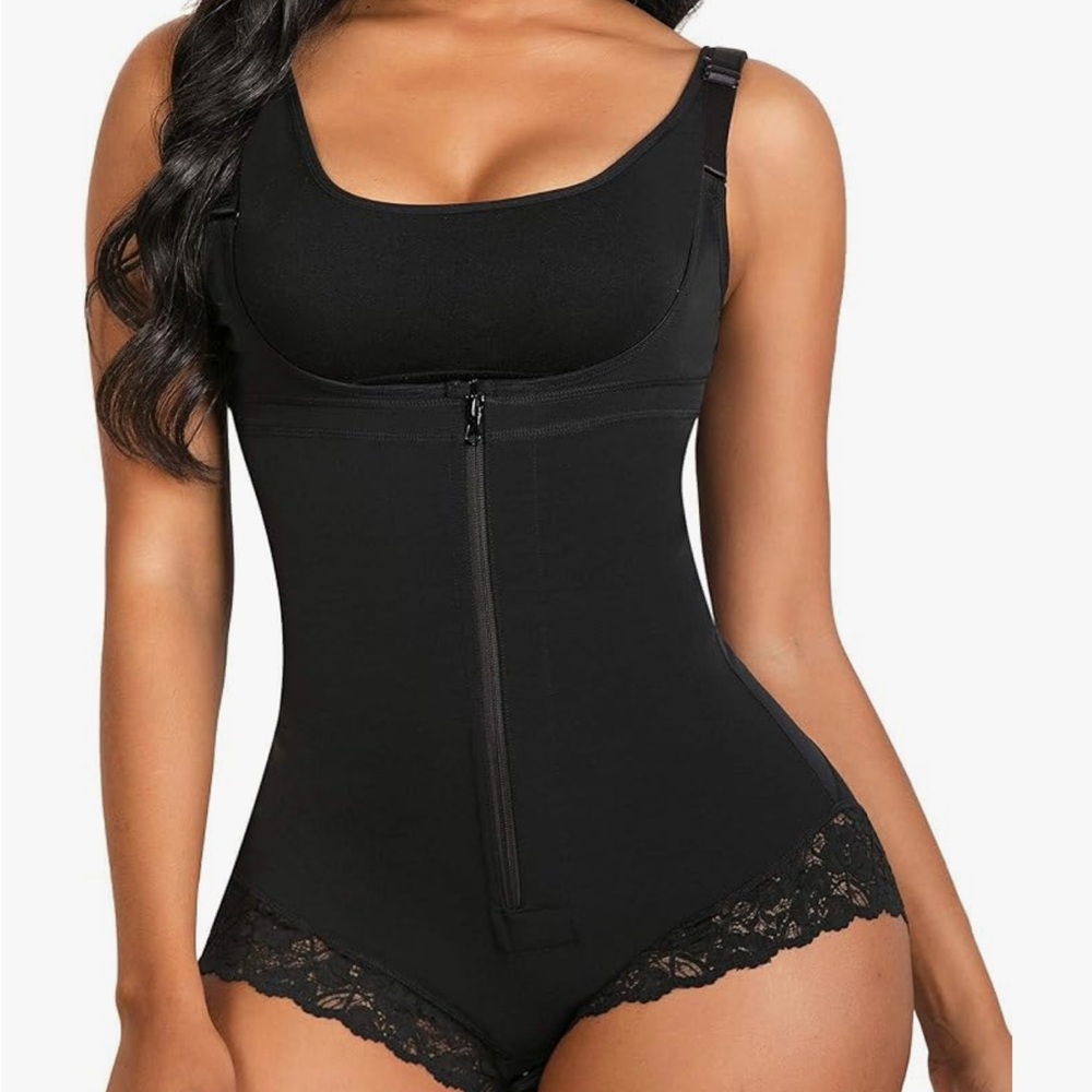 Women's Black Lace Trim Shapewear Bodysuit New